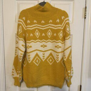 White Birch Mustard Yellow Knit Sweater – Size Small, NWT, Nordic Pattern